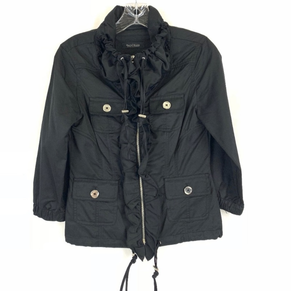 WHBM Ruffle Front Black Utility Zip Up Jacket